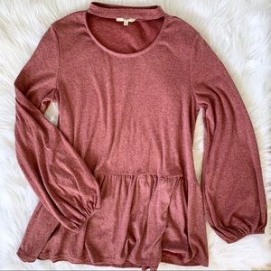 Easel Mauve Cut Out Peplum Bell Sleeve Top